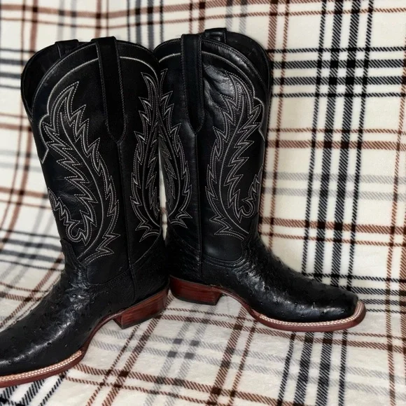 J.B Dillon Black Ostrich Leather Cowgirl Boots - Picture 4 of 10